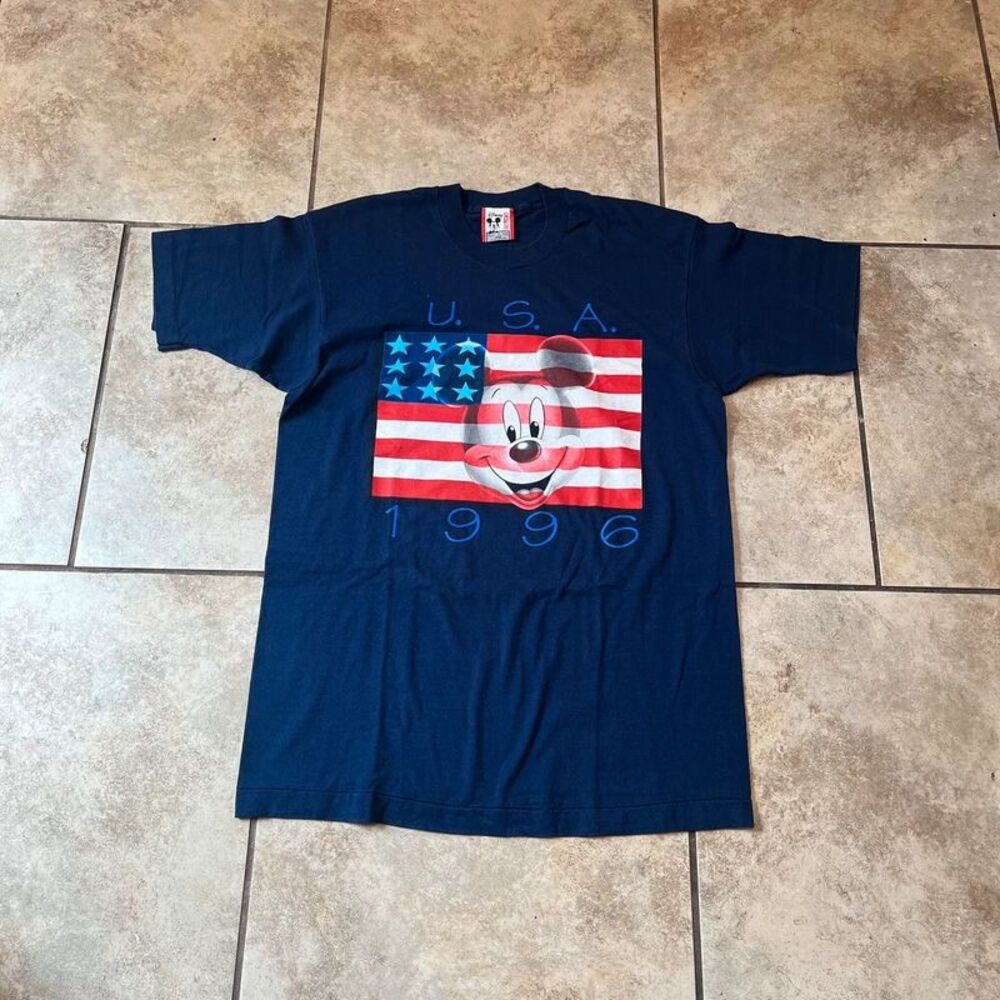 Vintage 1996 Disney Mickey Mouse USA American Flag Shirt Single Stitch 90s L